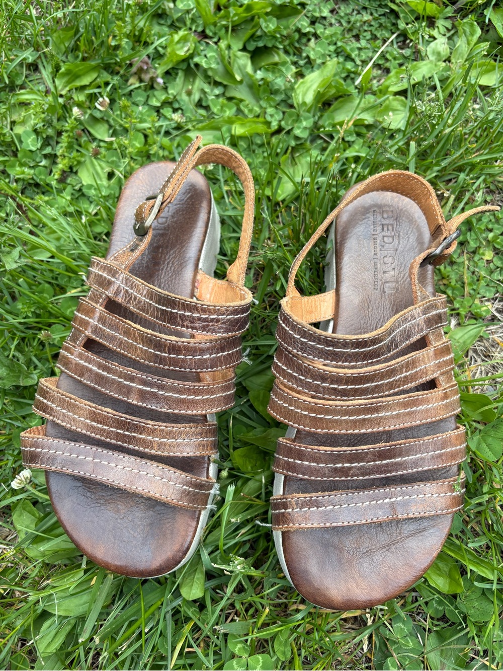 Bed Stu Brown Multi-Strap Leather Platform Sandals